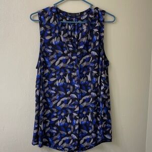 H&M Blue and Gray Leaf Print Sleeveless Top
